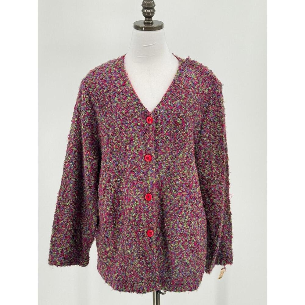 Sharon Anthony Vintage Purple Green Shoulder Pads Cardigan Sweater Sz 1X NEW